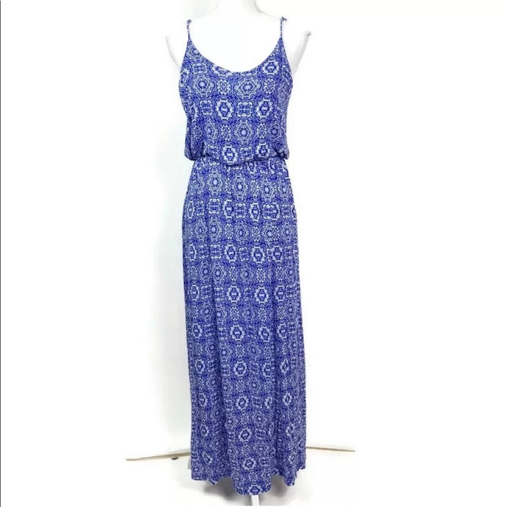 Lush, blue and white print maxi dress, XS